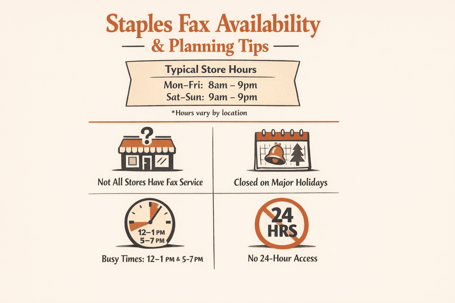 Create an infographic summarizing Staples fax availability and planning tips